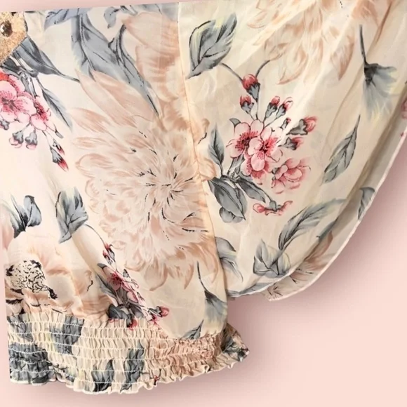 Studio Y Beaded Floral Blouse Medium Sheer Boho Top - Picture 5 of 9